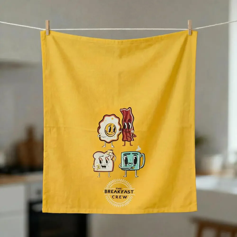 The Breakfast Crew Kitchen Towel | Funny Farmhouse Dish Towel | Cotton Kitchen